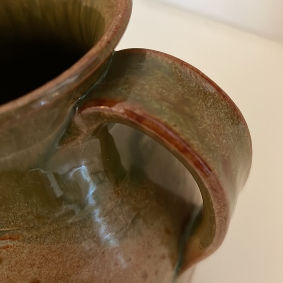 Sturbridge Village, handmade pitcher in browns and green with shiny glaze. Nice! - Picture 11 of 14